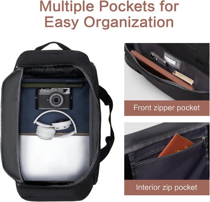Small Rolling Duffle Bag with Wheels, Travel 22 inch Carry On Luggage Unisex-Adult Short Term Trips Expandable 50L to 60L