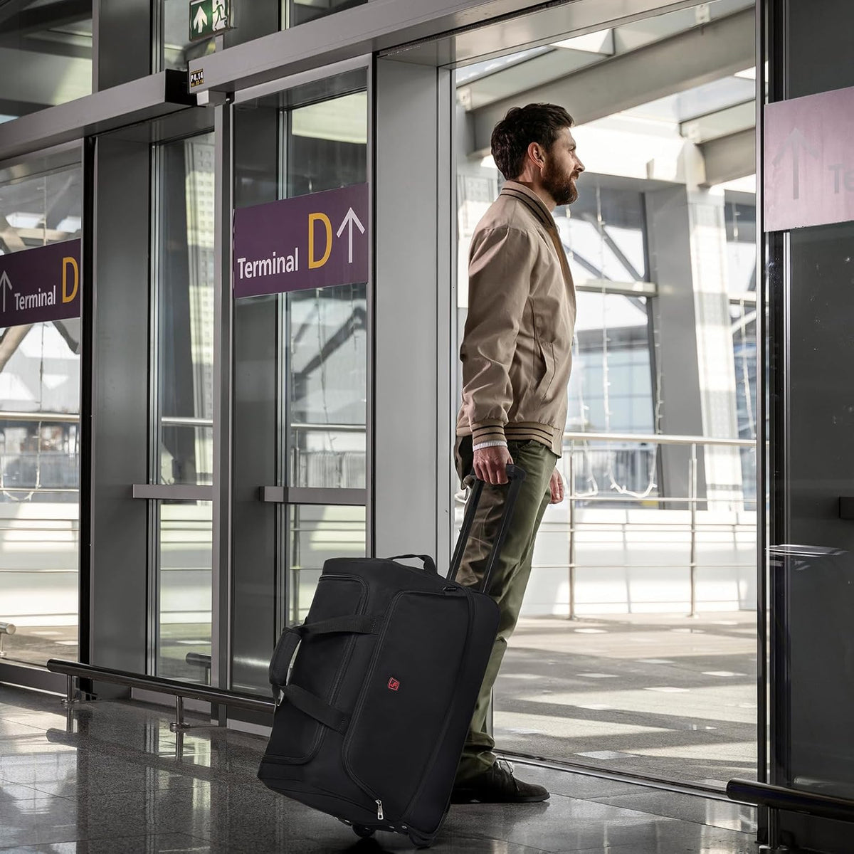 Small Rolling Duffle Bag with Wheels, Travel 22 inch Carry On Luggage Unisex-Adult Short Term Trips Expandable 50L to 60L