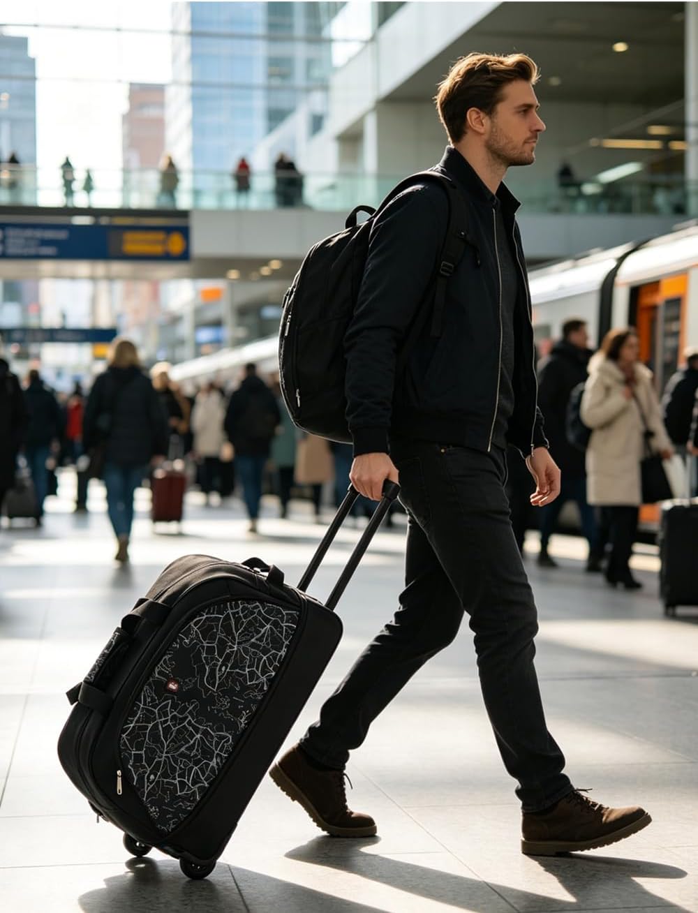 Small Rolling Duffle Bag with Wheels, Travel 22 inch Carry On Luggage Unisex-Adult Short Term Trips Expandable 50L to 60L
