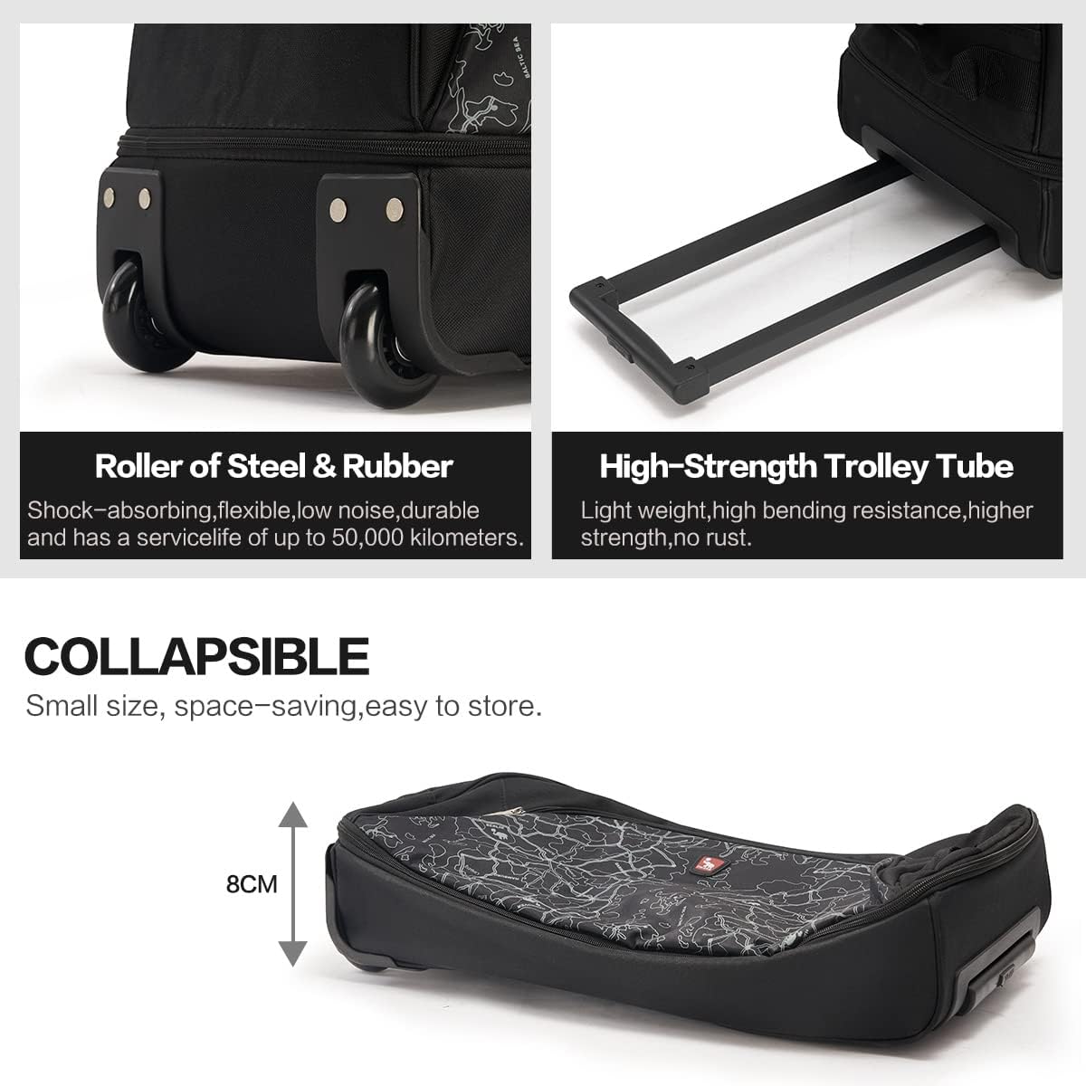 Small Rolling Duffle Bag with Wheels, Travel 22 inch Carry On Luggage Unisex-Adult Short Term Trips Expandable 50L to 60L
