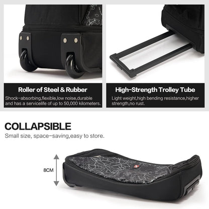 Small Rolling Duffle Bag with Wheels, Travel 22 inch Carry On Luggage Unisex-Adult Short Term Trips Expandable 50L to 60L