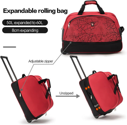 Small Rolling Duffle Bag with Wheels, Travel 22 inch Carry On Luggage Unisex-Adult Short Term Trips Expandable 50L to 60L