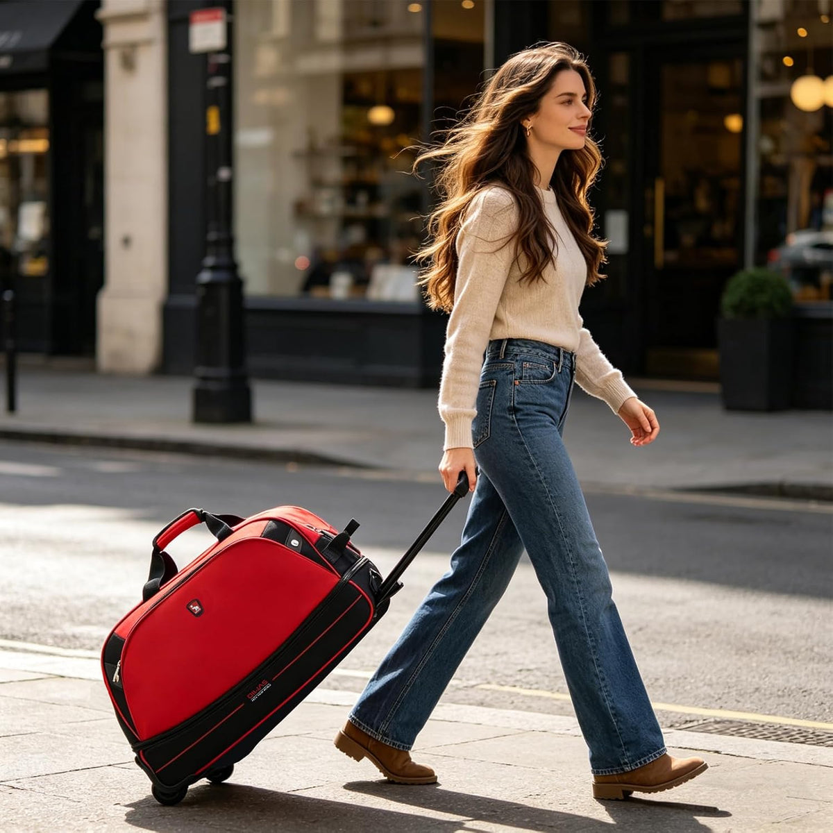 Small Rolling Duffle Bag with Wheels, Travel 22 inch Carry On Luggage Unisex-Adult Short Term Trips Expandable 50L to 60L