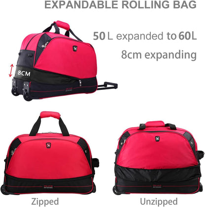 Small Rolling Duffle Bag with Wheels, Travel 22 inch Carry On Luggage Unisex-Adult Short Term Trips Expandable 50L to 60L