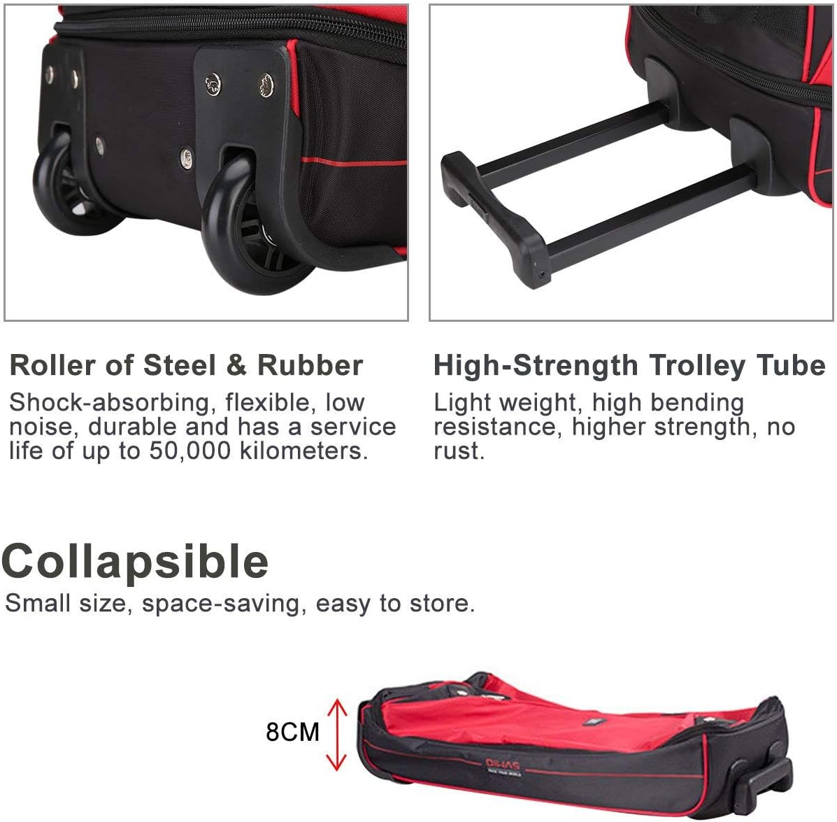 Small Rolling Duffle Bag with Wheels, Travel 22 inch Carry On Luggage Unisex-Adult Short Term Trips Expandable 50L to 60L
