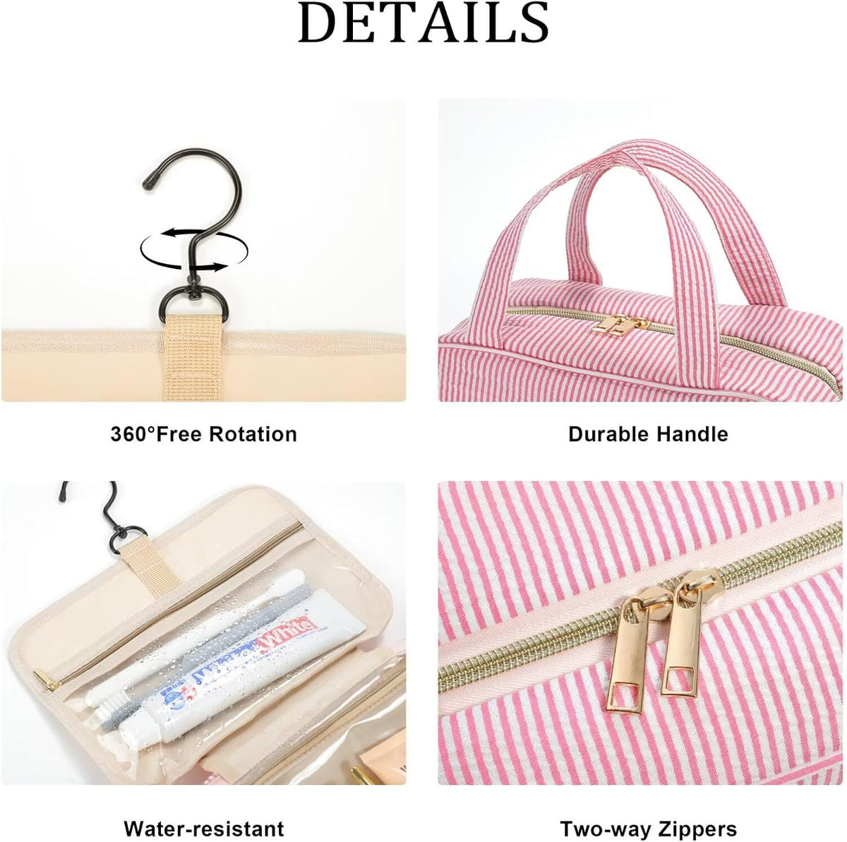 Hanging Toiletry Bag - Large Capacity Personalized Travel Toiletry Bag for Women, Cruise Ship Essentials - Letter R, Pink