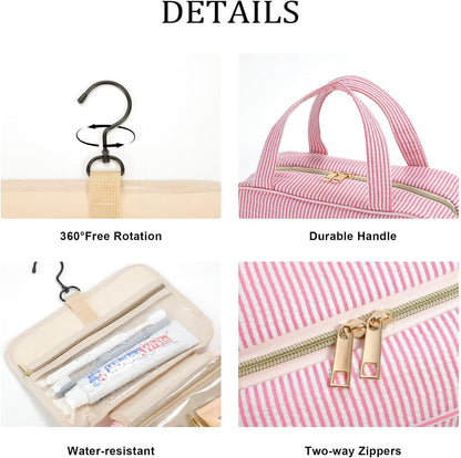 Hanging Toiletry Bag - Large Capacity Personalized Travel Toiletry Bag for Women, Cruise Ship Essentials - Letter R, Pink