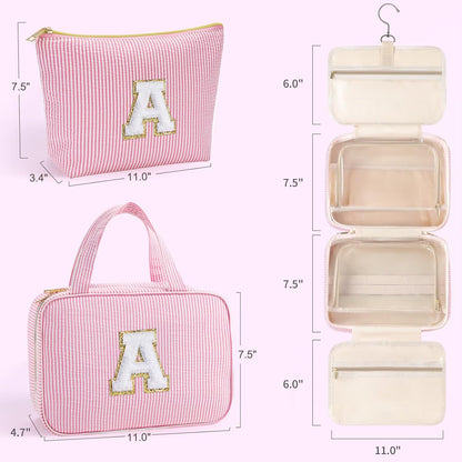 Hanging Toiletry Bag - Large Capacity Personalized Travel Toiletry Bag for Women, Cruise Ship Essentials - Letter R, Pink