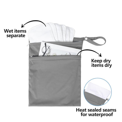 2pcs Superior Waterproof Wet Dry Bags,Reusable with Two Zippered Pockets, Baby Cloth Diaper Wet Bags,Travel,Beach,Pool,Daycare,Soiled Baby Items,Yoga Gym Bag,Wet bag for Swimsuit