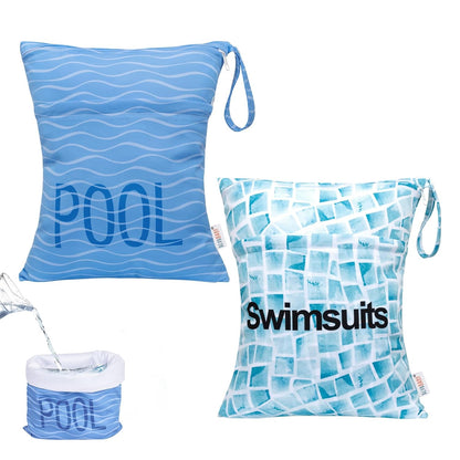 2pcs Superior Waterproof Wet Dry Bags,Reusable with Two Zippered Pockets, Baby Cloth Diaper Wet Bags,Travel,Beach,Pool,Daycare,Soiled Baby Items,Yoga Gym Bag,Wet bag for Swimsuit