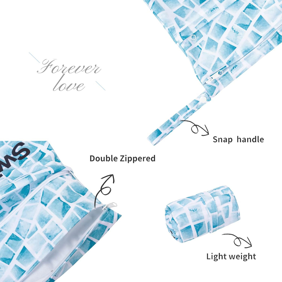 2pcs Superior Waterproof Wet Dry Bags,Reusable with Two Zippered Pockets, Baby Cloth Diaper Wet Bags,Travel,Beach,Pool,Daycare,Soiled Baby Items,Yoga Gym Bag,Wet bag for Swimsuit