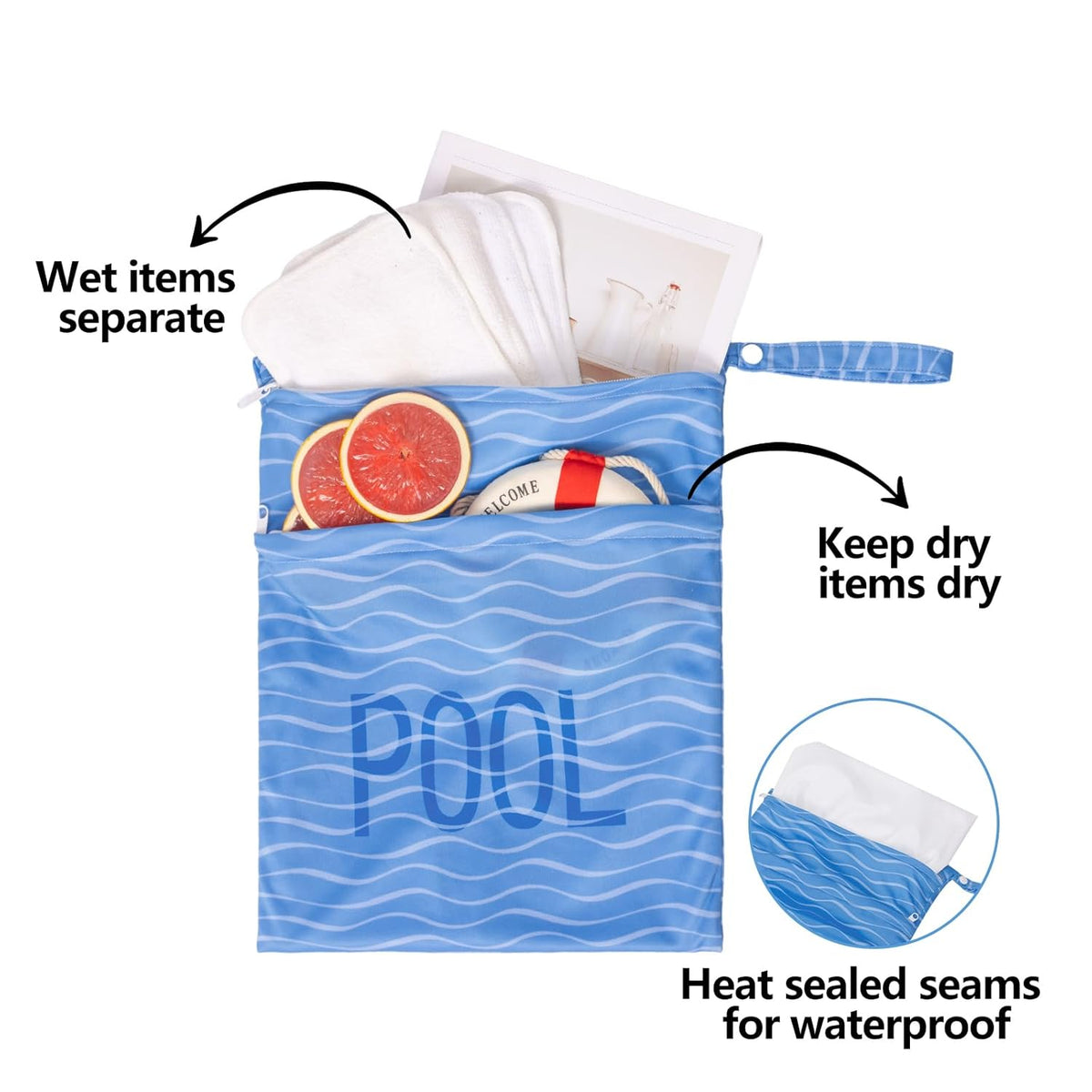 2pcs Superior Waterproof Wet Dry Bags,Reusable with Two Zippered Pockets, Baby Cloth Diaper Wet Bags,Travel,Beach,Pool,Daycare,Soiled Baby Items,Yoga Gym Bag,Wet bag for Swimsuit
