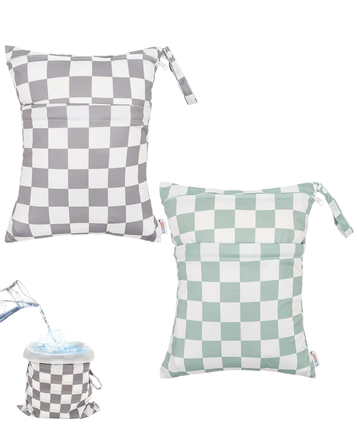 2pcs Superior Waterproof Wet Dry Bags,Reusable with Two Zippered Pockets, Baby Cloth Diaper Wet Bags,Travel,Beach,Pool,Daycare,Soiled Baby Items,Yoga Gym Bag,Wet bag for Swimsuit