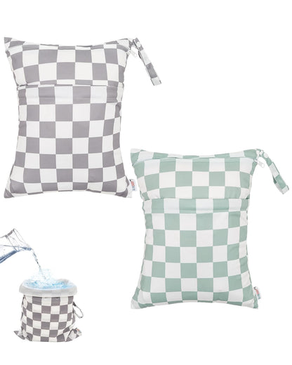 2pcs Superior Waterproof Wet Dry Bags,Reusable with Two Zippered Pockets, Baby Cloth Diaper Wet Bags,Travel,Beach,Pool,Daycare,Soiled Baby Items,Yoga Gym Bag,Wet bag for Swimsuit