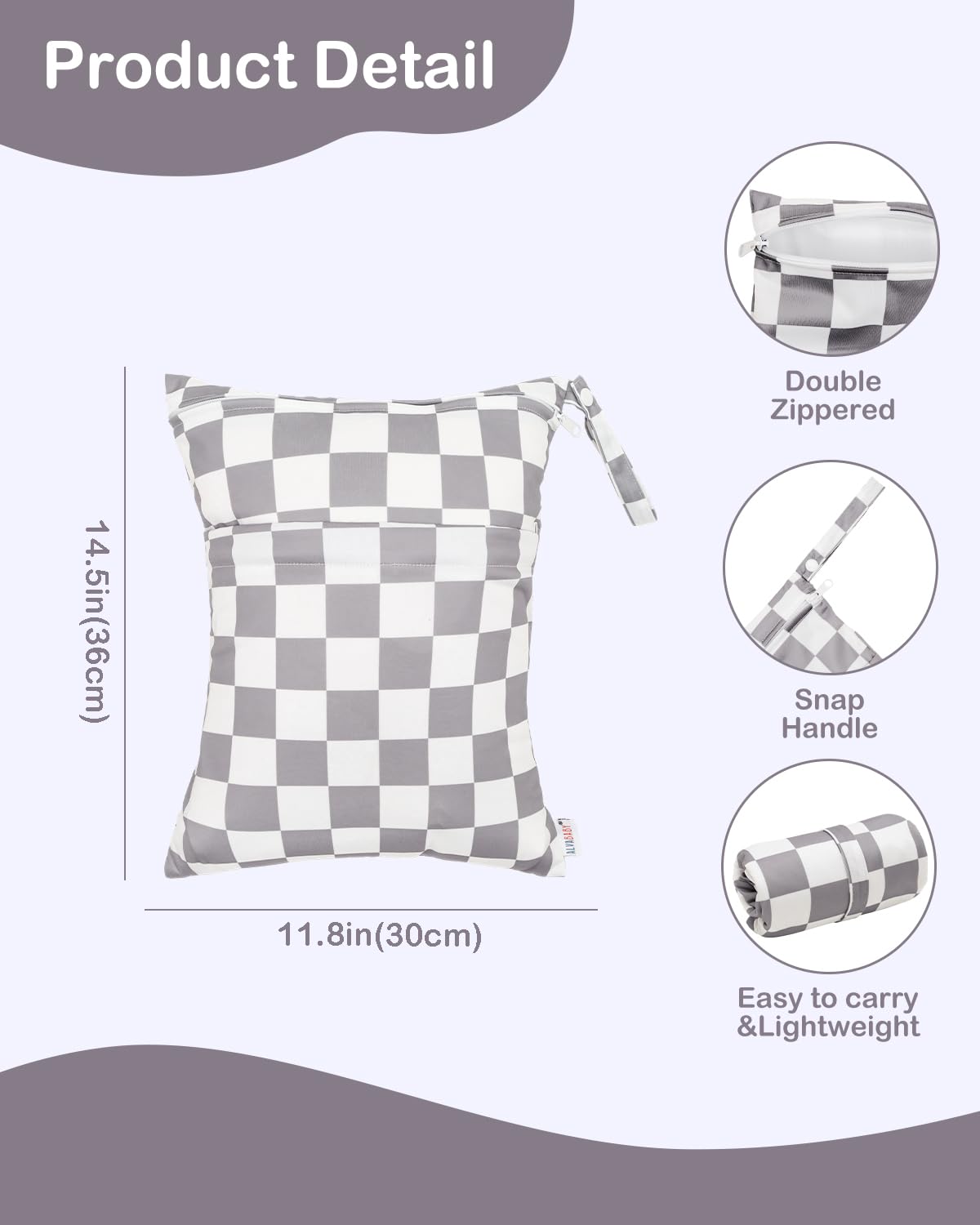 2pcs Superior Waterproof Wet Dry Bags,Reusable with Two Zippered Pockets, Baby Cloth Diaper Wet Bags,Travel,Beach,Pool,Daycare,Soiled Baby Items,Yoga Gym Bag,Wet bag for Swimsuit