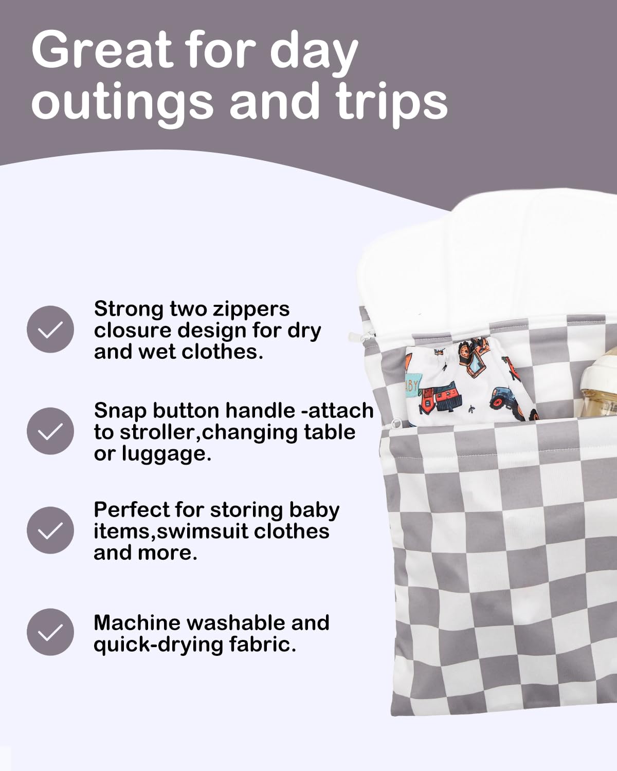 2pcs Superior Waterproof Wet Dry Bags,Reusable with Two Zippered Pockets, Baby Cloth Diaper Wet Bags,Travel,Beach,Pool,Daycare,Soiled Baby Items,Yoga Gym Bag,Wet bag for Swimsuit