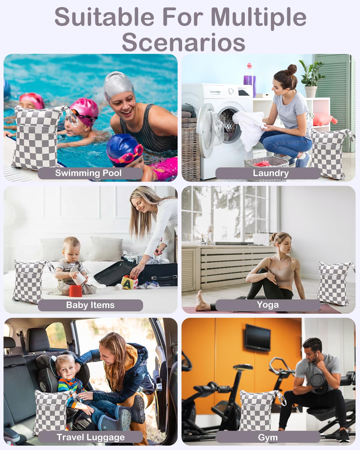 2pcs Superior Waterproof Wet Dry Bags,Reusable with Two Zippered Pockets, Baby Cloth Diaper Wet Bags,Travel,Beach,Pool,Daycare,Soiled Baby Items,Yoga Gym Bag,Wet bag for Swimsuit