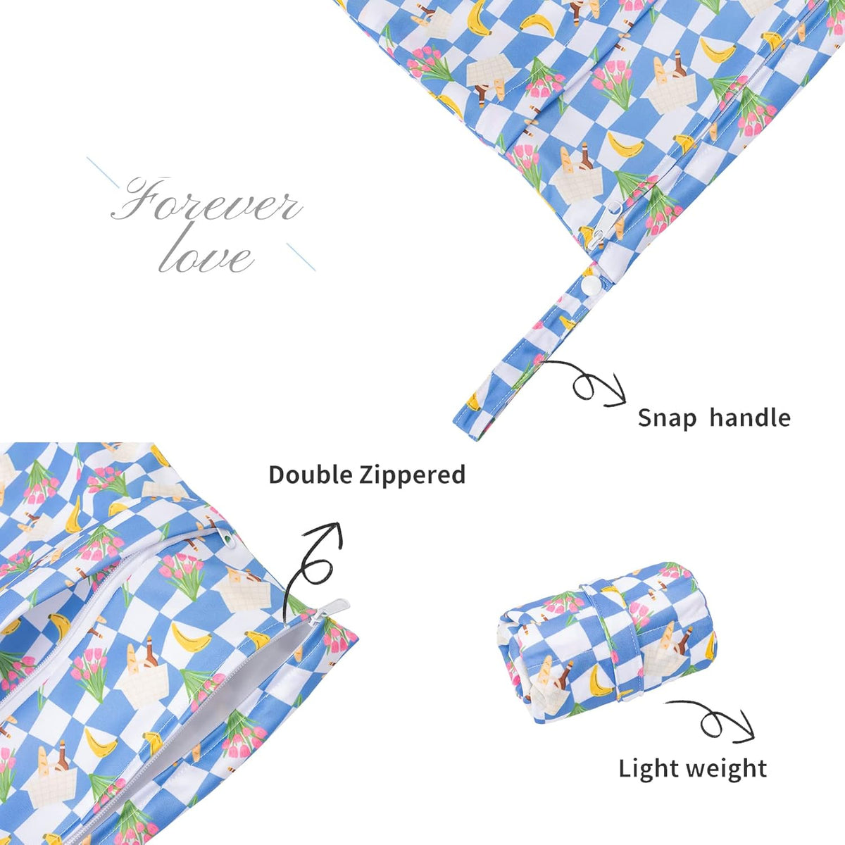 2pcs Superior Waterproof Wet Dry Bags,Reusable with Two Zippered Pockets, Baby Cloth Diaper Wet Bags,Travel,Beach,Pool,Daycare,Soiled Baby Items,Yoga Gym Bag,Wet bag for Swimsuit