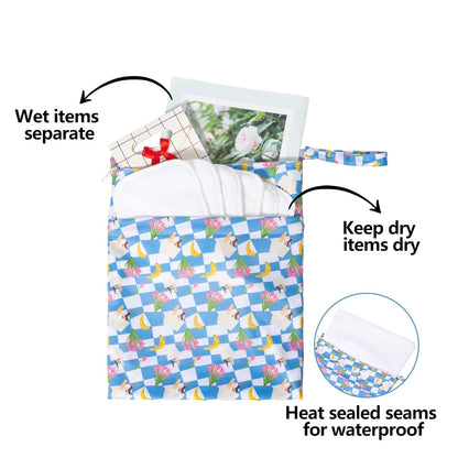 2pcs Superior Waterproof Wet Dry Bags,Reusable with Two Zippered Pockets, Baby Cloth Diaper Wet Bags,Travel,Beach,Pool,Daycare,Soiled Baby Items,Yoga Gym Bag,Wet bag for Swimsuit