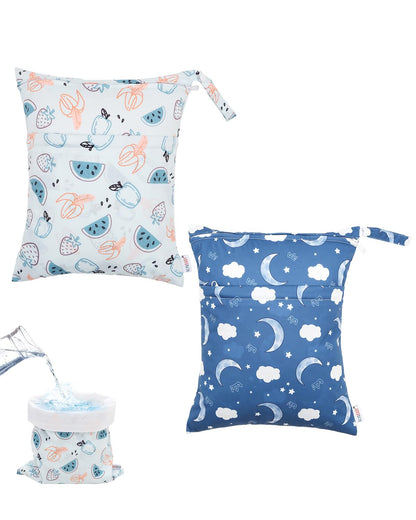 2pcs Superior Waterproof Wet Dry Bags,Reusable with Two Zippered Pockets, Baby Cloth Diaper Wet Bags,Travel,Beach,Pool,Daycare,Soiled Baby Items,Yoga Gym Bag,Wet bag for Swimsuit
