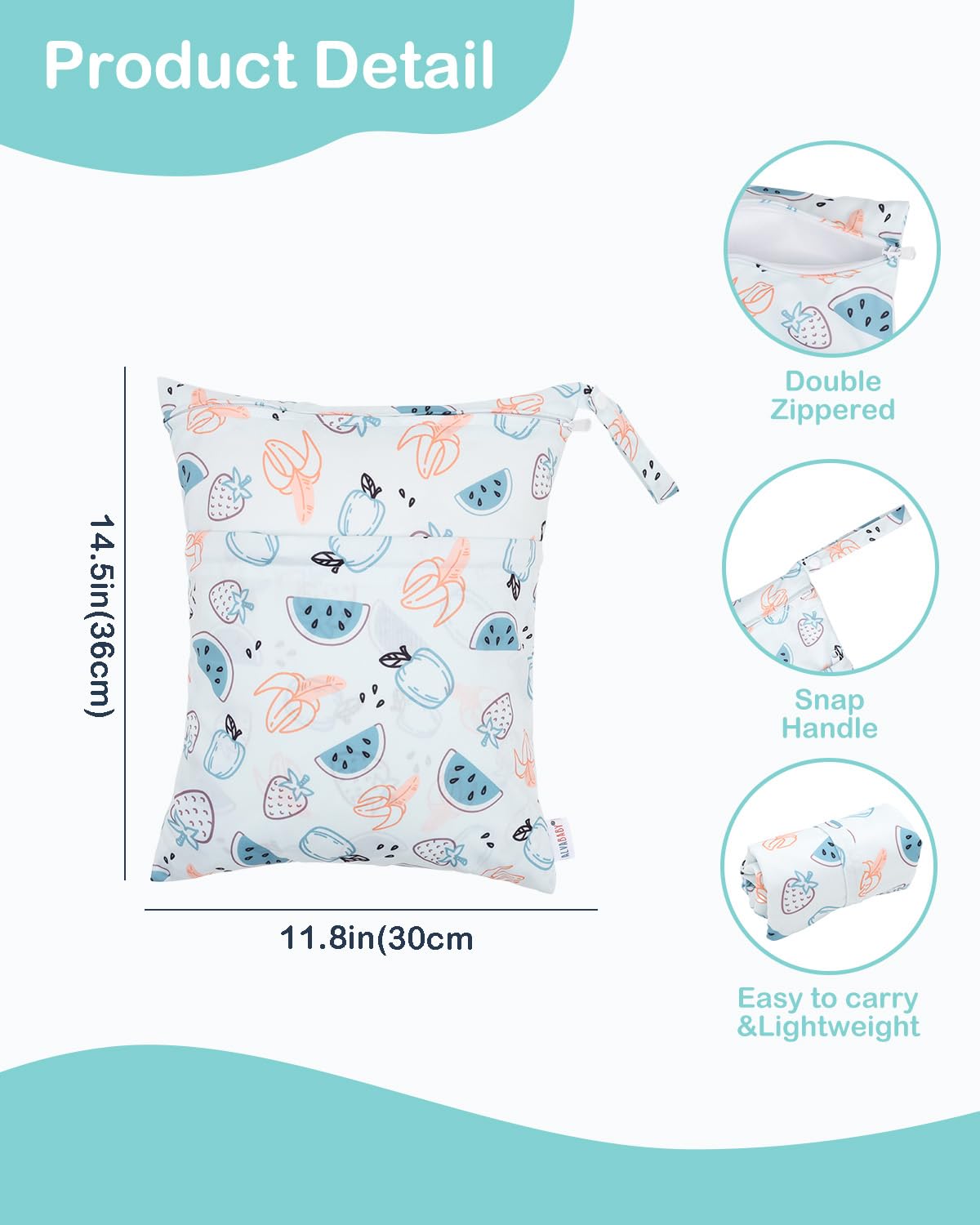 2pcs Superior Waterproof Wet Dry Bags,Reusable with Two Zippered Pockets, Baby Cloth Diaper Wet Bags,Travel,Beach,Pool,Daycare,Soiled Baby Items,Yoga Gym Bag,Wet bag for Swimsuit