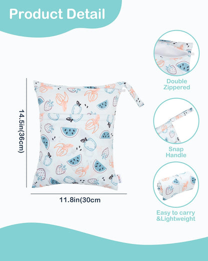2pcs Superior Waterproof Wet Dry Bags,Reusable with Two Zippered Pockets, Baby Cloth Diaper Wet Bags,Travel,Beach,Pool,Daycare,Soiled Baby Items,Yoga Gym Bag,Wet bag for Swimsuit