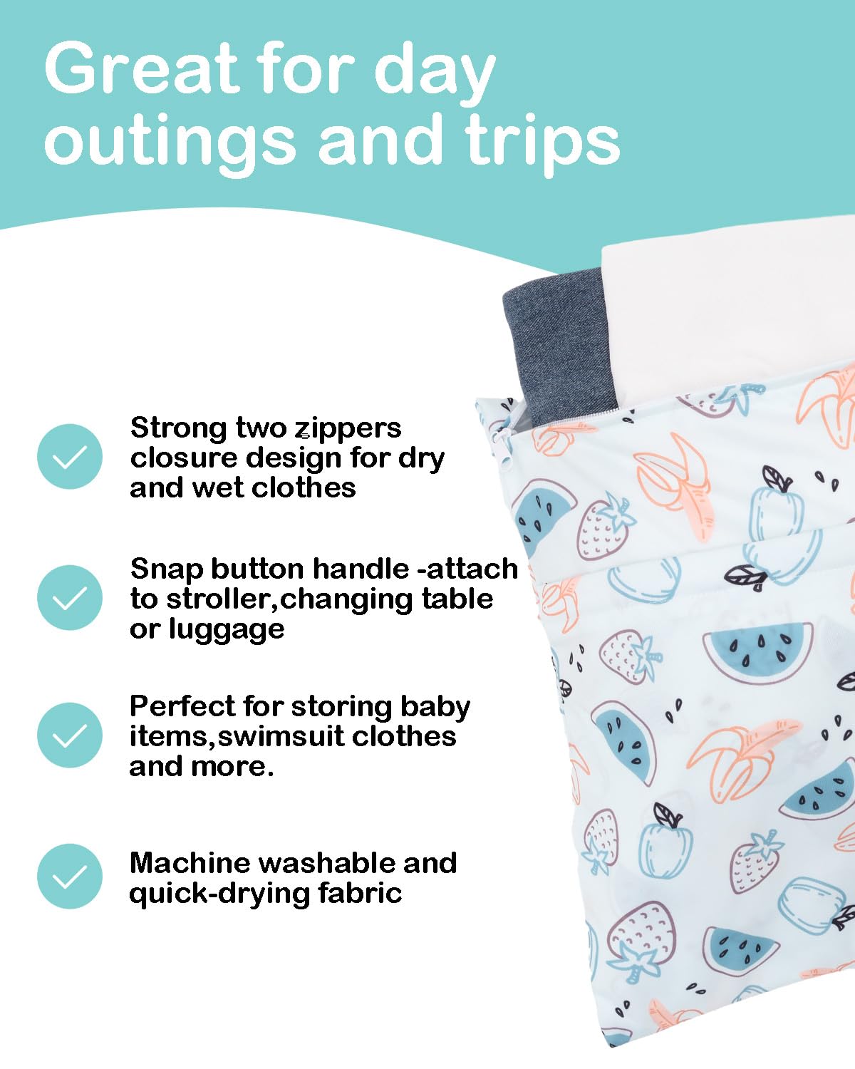 2pcs Superior Waterproof Wet Dry Bags,Reusable with Two Zippered Pockets, Baby Cloth Diaper Wet Bags,Travel,Beach,Pool,Daycare,Soiled Baby Items,Yoga Gym Bag,Wet bag for Swimsuit