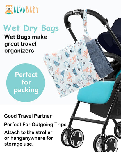 2pcs Superior Waterproof Wet Dry Bags,Reusable with Two Zippered Pockets, Baby Cloth Diaper Wet Bags,Travel,Beach,Pool,Daycare,Soiled Baby Items,Yoga Gym Bag,Wet bag for Swimsuit
