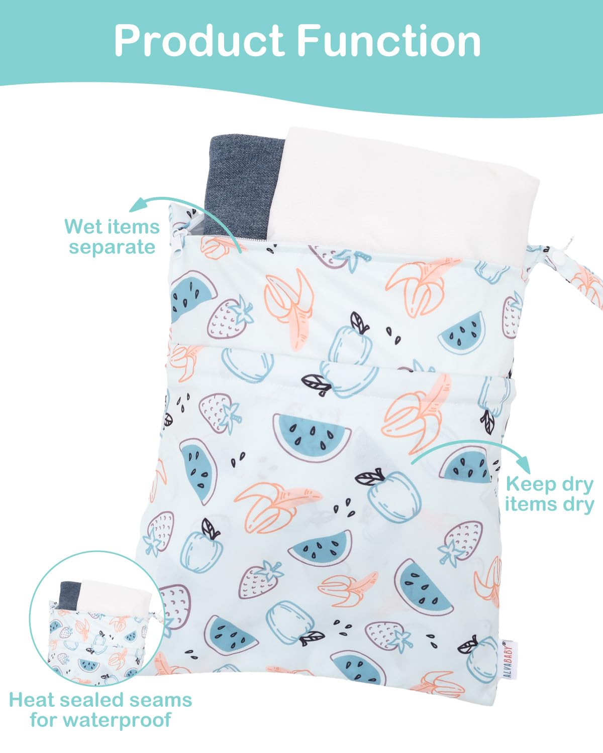 2pcs Superior Waterproof Wet Dry Bags,Reusable with Two Zippered Pockets, Baby Cloth Diaper Wet Bags,Travel,Beach,Pool,Daycare,Soiled Baby Items,Yoga Gym Bag,Wet bag for Swimsuit