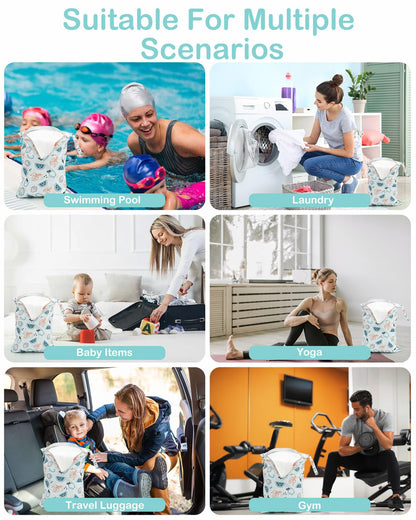 2pcs Superior Waterproof Wet Dry Bags,Reusable with Two Zippered Pockets, Baby Cloth Diaper Wet Bags,Travel,Beach,Pool,Daycare,Soiled Baby Items,Yoga Gym Bag,Wet bag for Swimsuit