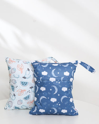 2pcs Superior Waterproof Wet Dry Bags,Reusable with Two Zippered Pockets, Baby Cloth Diaper Wet Bags,Travel,Beach,Pool,Daycare,Soiled Baby Items,Yoga Gym Bag,Wet bag for Swimsuit