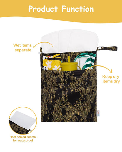 2pcs Superior Waterproof Wet Dry Bags,Reusable with Two Zippered Pockets, Baby Cloth Diaper Wet Bags,Travel,Beach,Pool,Daycare,Soiled Baby Items,Yoga Gym Bag,Wet bag for Swimsuit