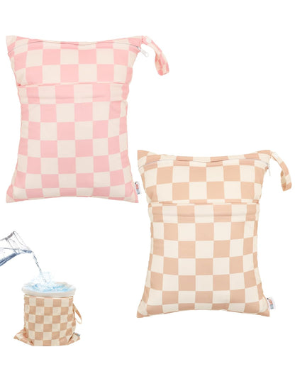 2pcs Superior Waterproof Wet Dry Bags,Reusable with Two Zippered Pockets, Baby Cloth Diaper Wet Bags,Travel,Beach,Pool,Daycare,Soiled Baby Items,Yoga Gym Bag,Wet bag for Swimsuit