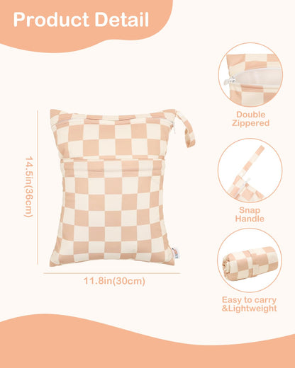 2pcs Superior Waterproof Wet Dry Bags,Reusable with Two Zippered Pockets, Baby Cloth Diaper Wet Bags,Travel,Beach,Pool,Daycare,Soiled Baby Items,Yoga Gym Bag,Wet bag for Swimsuit