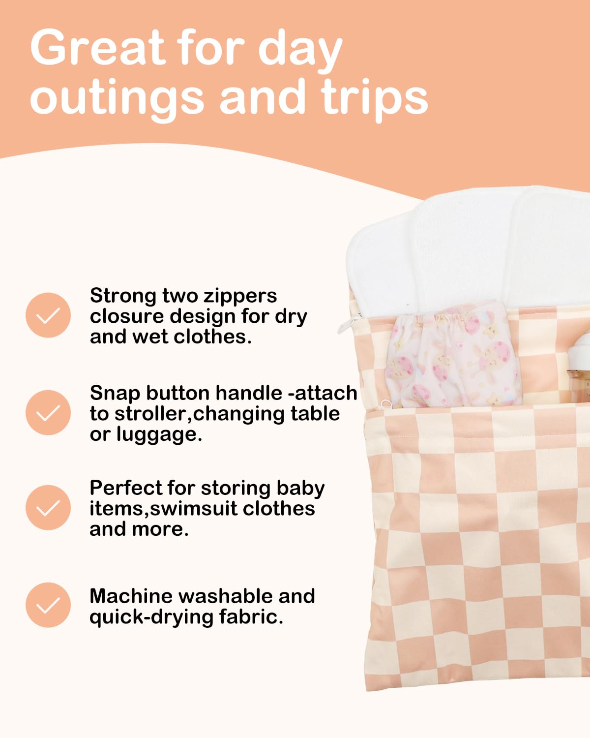 2pcs Superior Waterproof Wet Dry Bags,Reusable with Two Zippered Pockets, Baby Cloth Diaper Wet Bags,Travel,Beach,Pool,Daycare,Soiled Baby Items,Yoga Gym Bag,Wet bag for Swimsuit