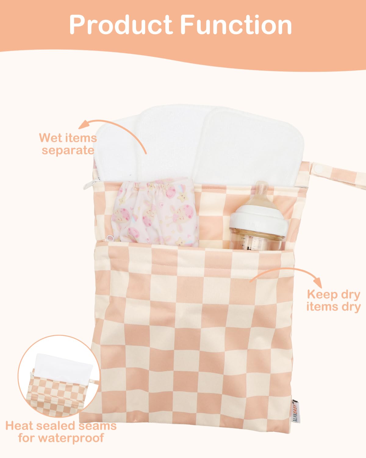 2pcs Superior Waterproof Wet Dry Bags,Reusable with Two Zippered Pockets, Baby Cloth Diaper Wet Bags,Travel,Beach,Pool,Daycare,Soiled Baby Items,Yoga Gym Bag,Wet bag for Swimsuit