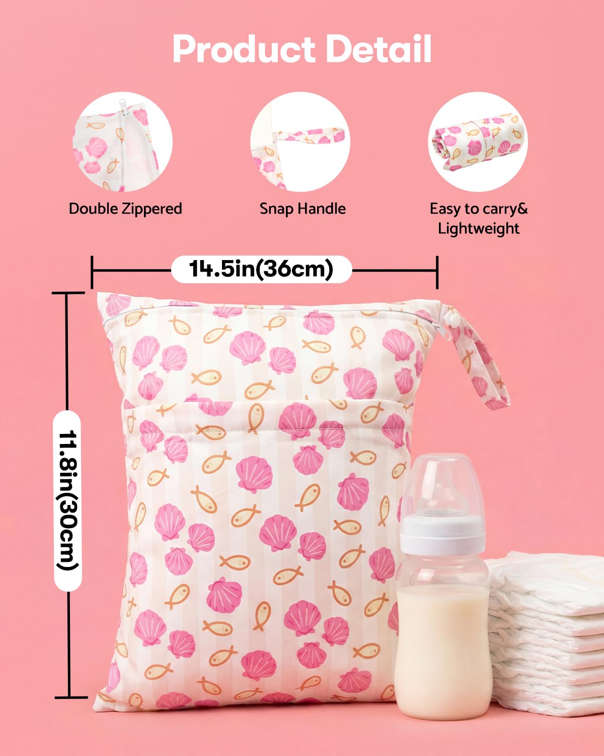 2pcs Superior Waterproof Wet Dry Bags,Reusable with Two Zippered Pockets, Baby Cloth Diaper Wet Bags,Travel,Beach,Pool,Daycare,Soiled Baby Items,Yoga Gym Bag,Wet bag for Swimsuit