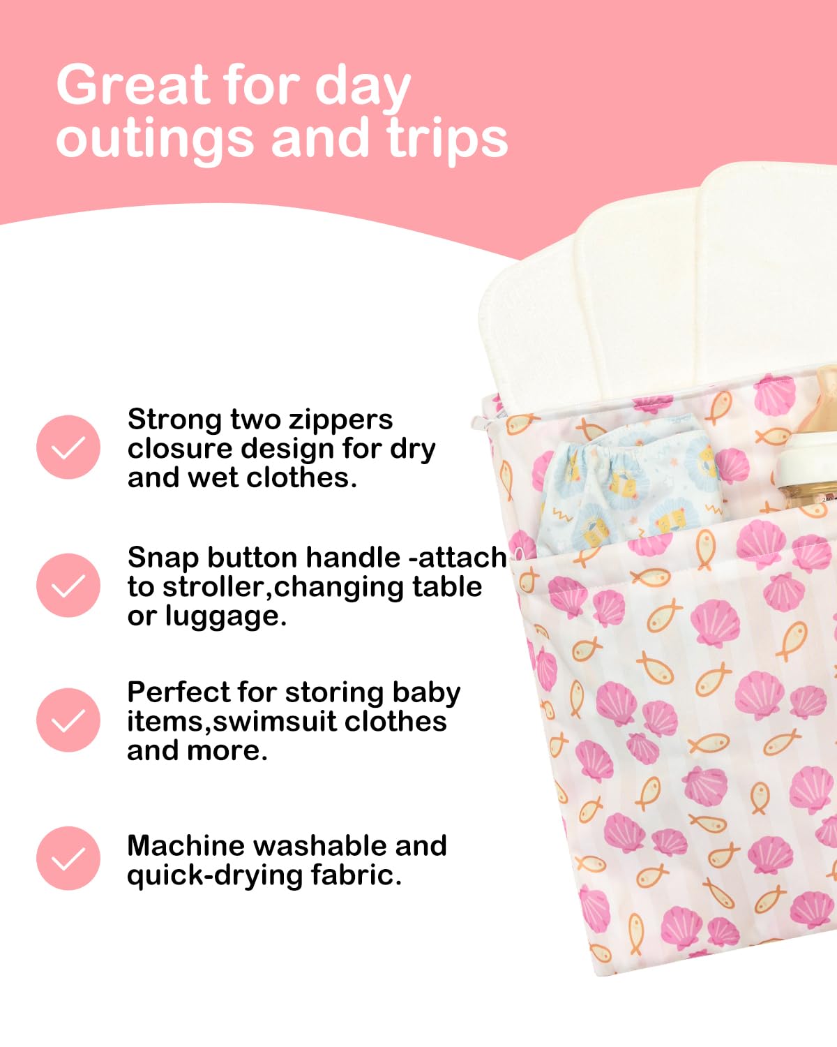 2pcs Superior Waterproof Wet Dry Bags,Reusable with Two Zippered Pockets, Baby Cloth Diaper Wet Bags,Travel,Beach,Pool,Daycare,Soiled Baby Items,Yoga Gym Bag,Wet bag for Swimsuit