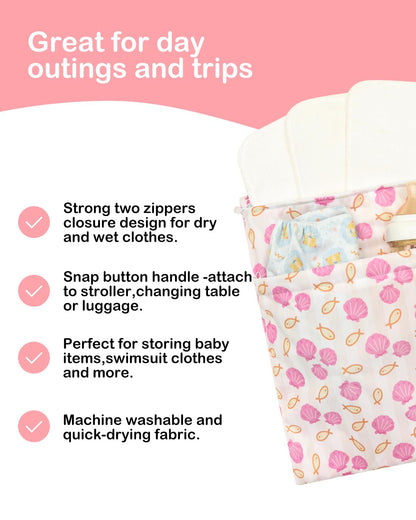 2pcs Superior Waterproof Wet Dry Bags,Reusable with Two Zippered Pockets, Baby Cloth Diaper Wet Bags,Travel,Beach,Pool,Daycare,Soiled Baby Items,Yoga Gym Bag,Wet bag for Swimsuit