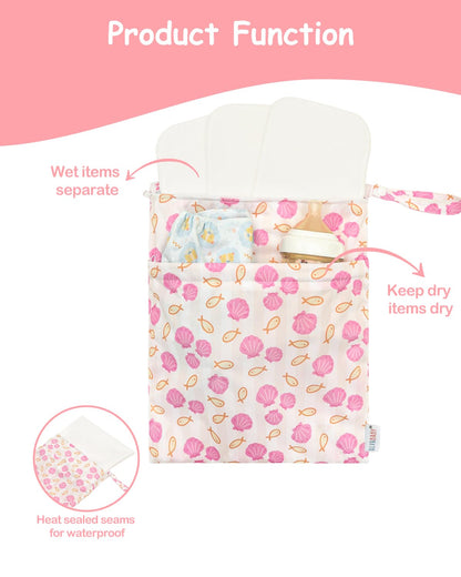 2pcs Superior Waterproof Wet Dry Bags,Reusable with Two Zippered Pockets, Baby Cloth Diaper Wet Bags,Travel,Beach,Pool,Daycare,Soiled Baby Items,Yoga Gym Bag,Wet bag for Swimsuit