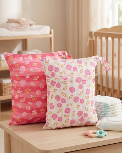 2pcs Superior Waterproof Wet Dry Bags,Reusable with Two Zippered Pockets, Baby Cloth Diaper Wet Bags,Travel,Beach,Pool,Daycare,Soiled Baby Items,Yoga Gym Bag,Wet bag for Swimsuit