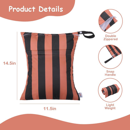 2pcs Superior Waterproof Wet Dry Bags,Reusable with Two Zippered Pockets, Baby Cloth Diaper Wet Bags,Travel,Beach,Pool,Daycare,Soiled Baby Items,Yoga Gym Bag,Wet bag for Swimsuit