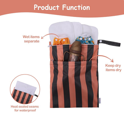 2pcs Superior Waterproof Wet Dry Bags,Reusable with Two Zippered Pockets, Baby Cloth Diaper Wet Bags,Travel,Beach,Pool,Daycare,Soiled Baby Items,Yoga Gym Bag,Wet bag for Swimsuit