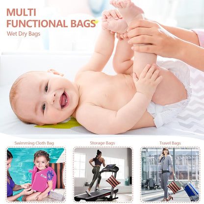 2pcs Superior Waterproof Wet Dry Bags,Reusable with Two Zippered Pockets, Baby Cloth Diaper Wet Bags,Travel,Beach,Pool,Daycare,Soiled Baby Items,Yoga Gym Bag,Wet bag for Swimsuit