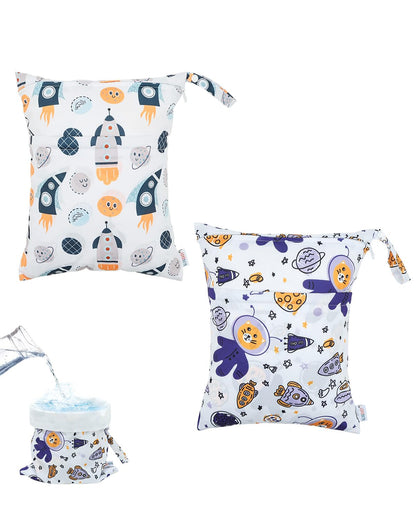 2pcs Superior Waterproof Wet Dry Bags,Reusable with Two Zippered Pockets, Baby Cloth Diaper Wet Bags,Travel,Beach,Pool,Daycare,Soiled Baby Items,Yoga Gym Bag,Wet bag for Swimsuit