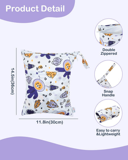 2pcs Superior Waterproof Wet Dry Bags,Reusable with Two Zippered Pockets, Baby Cloth Diaper Wet Bags,Travel,Beach,Pool,Daycare,Soiled Baby Items,Yoga Gym Bag,Wet bag for Swimsuit