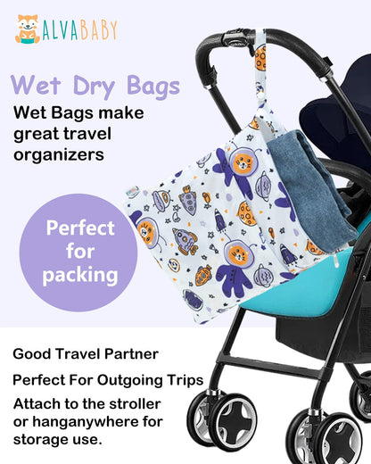 2pcs Superior Waterproof Wet Dry Bags,Reusable with Two Zippered Pockets, Baby Cloth Diaper Wet Bags,Travel,Beach,Pool,Daycare,Soiled Baby Items,Yoga Gym Bag,Wet bag for Swimsuit