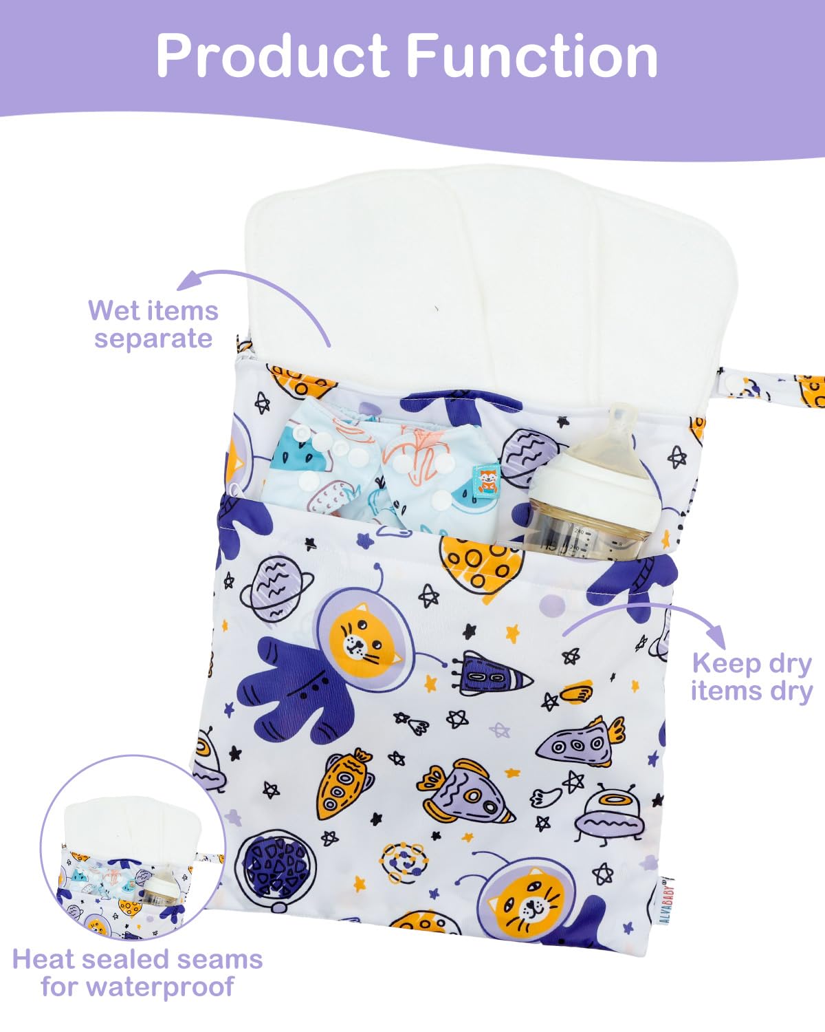 2pcs Superior Waterproof Wet Dry Bags,Reusable with Two Zippered Pockets, Baby Cloth Diaper Wet Bags,Travel,Beach,Pool,Daycare,Soiled Baby Items,Yoga Gym Bag,Wet bag for Swimsuit