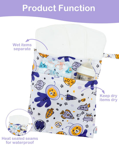 2pcs Superior Waterproof Wet Dry Bags,Reusable with Two Zippered Pockets, Baby Cloth Diaper Wet Bags,Travel,Beach,Pool,Daycare,Soiled Baby Items,Yoga Gym Bag,Wet bag for Swimsuit
