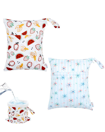2pcs Superior Waterproof Wet Dry Bags,Reusable with Two Zippered Pockets, Baby Cloth Diaper Wet Bags,Travel,Beach,Pool,Daycare,Soiled Baby Items,Yoga Gym Bag,Wet bag for Swimsuit